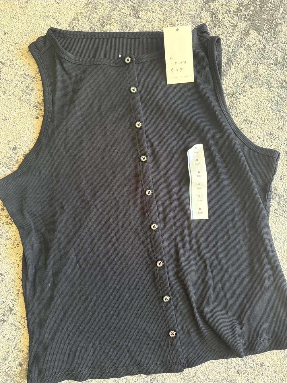 a new day Black Ribbed Button-Front Tank
